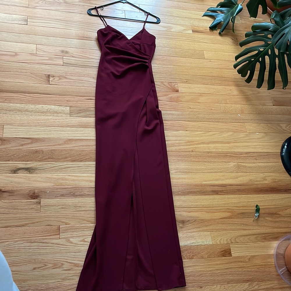Emerald Sundae Maroon/Deep Red Long Dress with High leg Split Size S